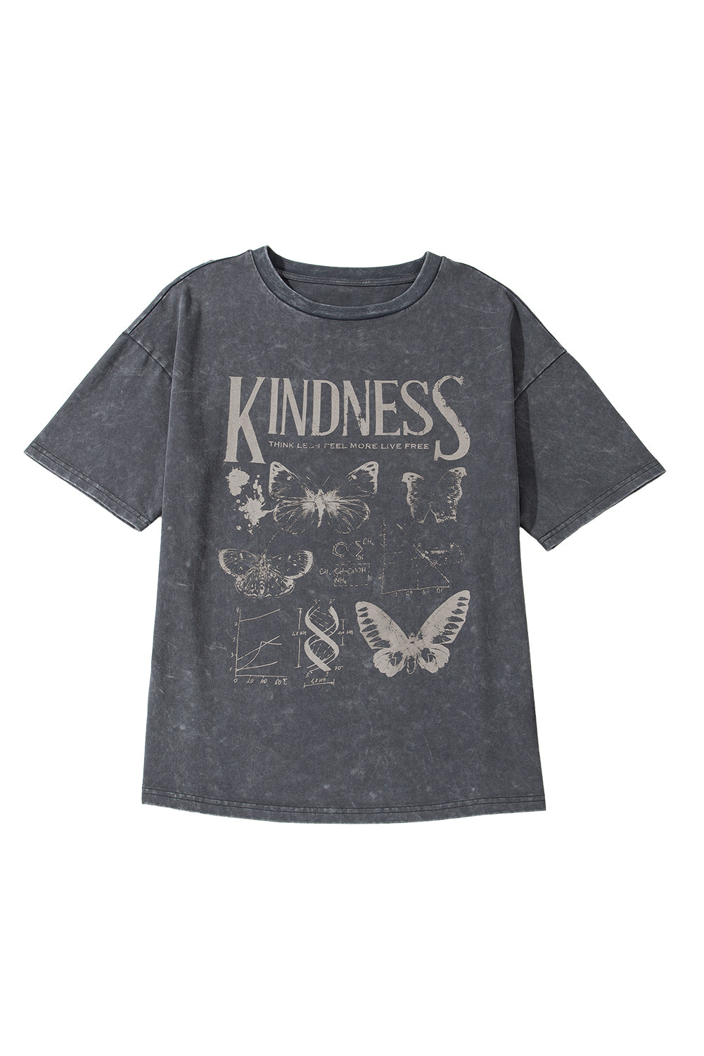 Dark Grey Kindness Butterflies Graphic Mineral Wash Loose Tee