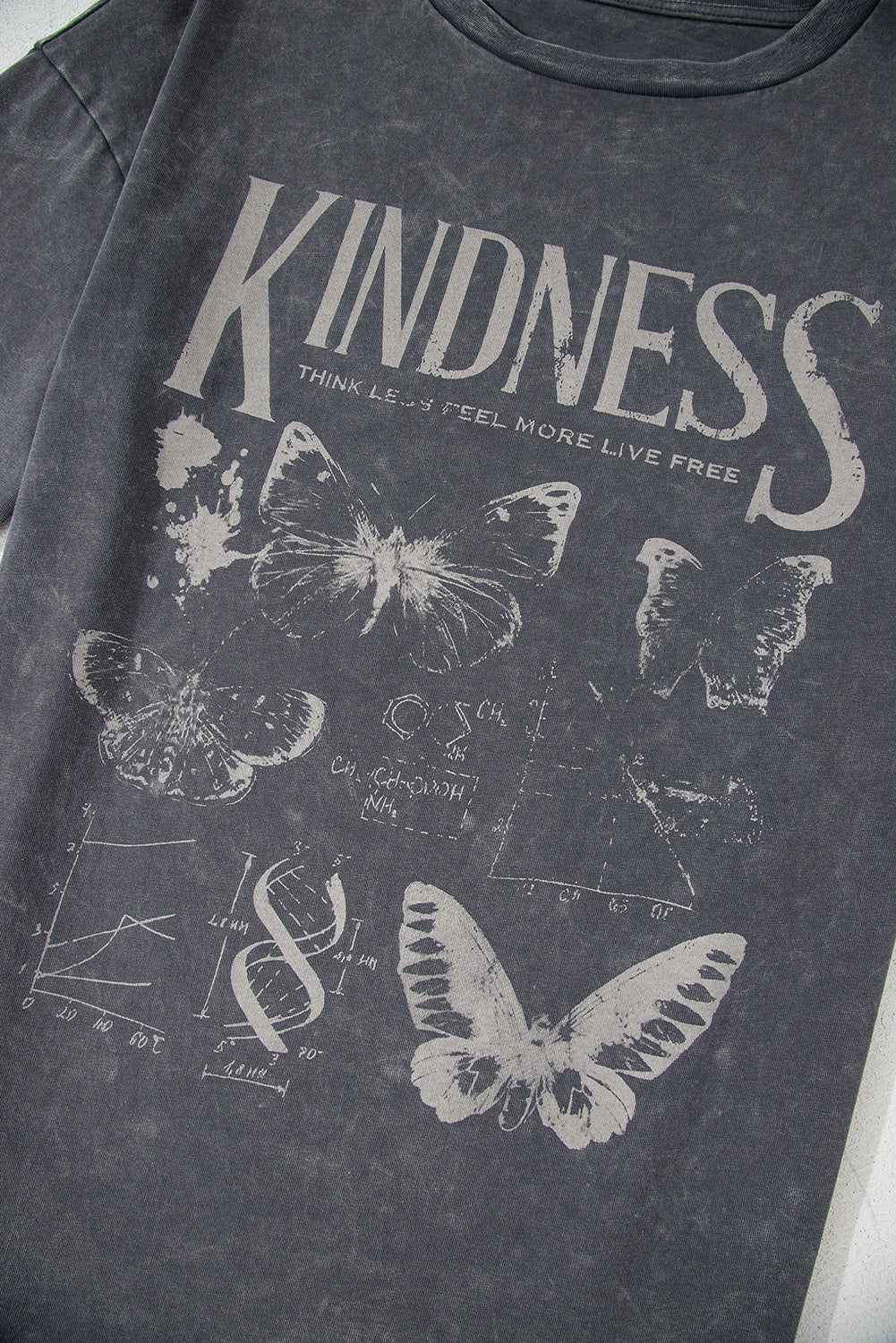 Dark Grey Kindness Butterflies Graphic Mineral Wash Loose Tee